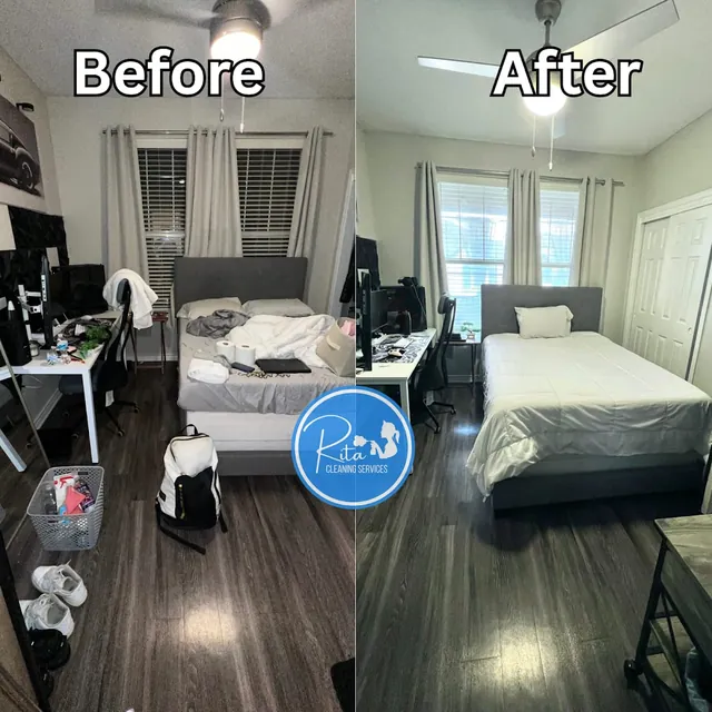 Bedroom before and after cleaning